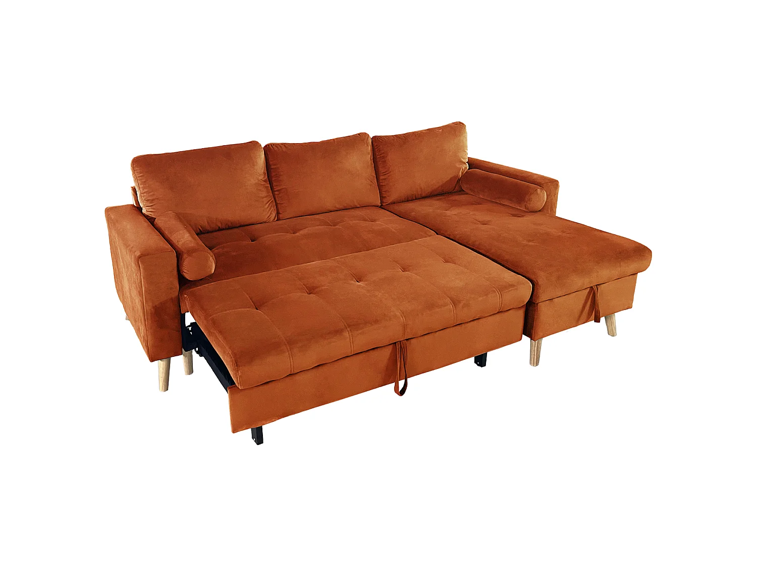 Canapé d'angle convertible JAMES 3 places en velours terracotta - HAPPY GARDEN