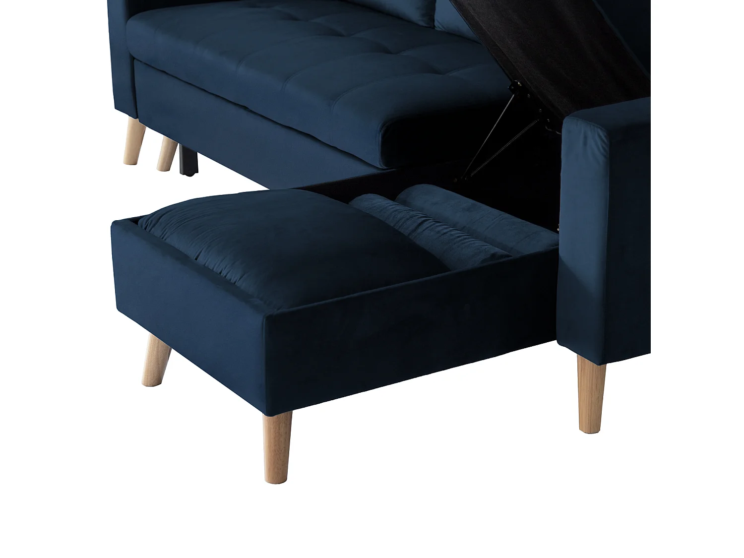 Sofá-cama de canto de 3 lugares JAMES em veludo azul