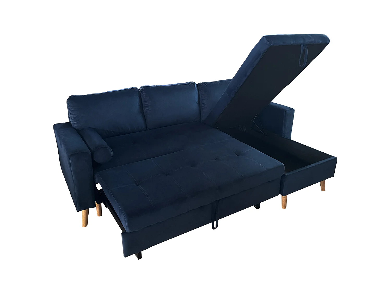 Canapé d'angle convertible JAMES 3 places en velours bleu - HAPPY GARDEN