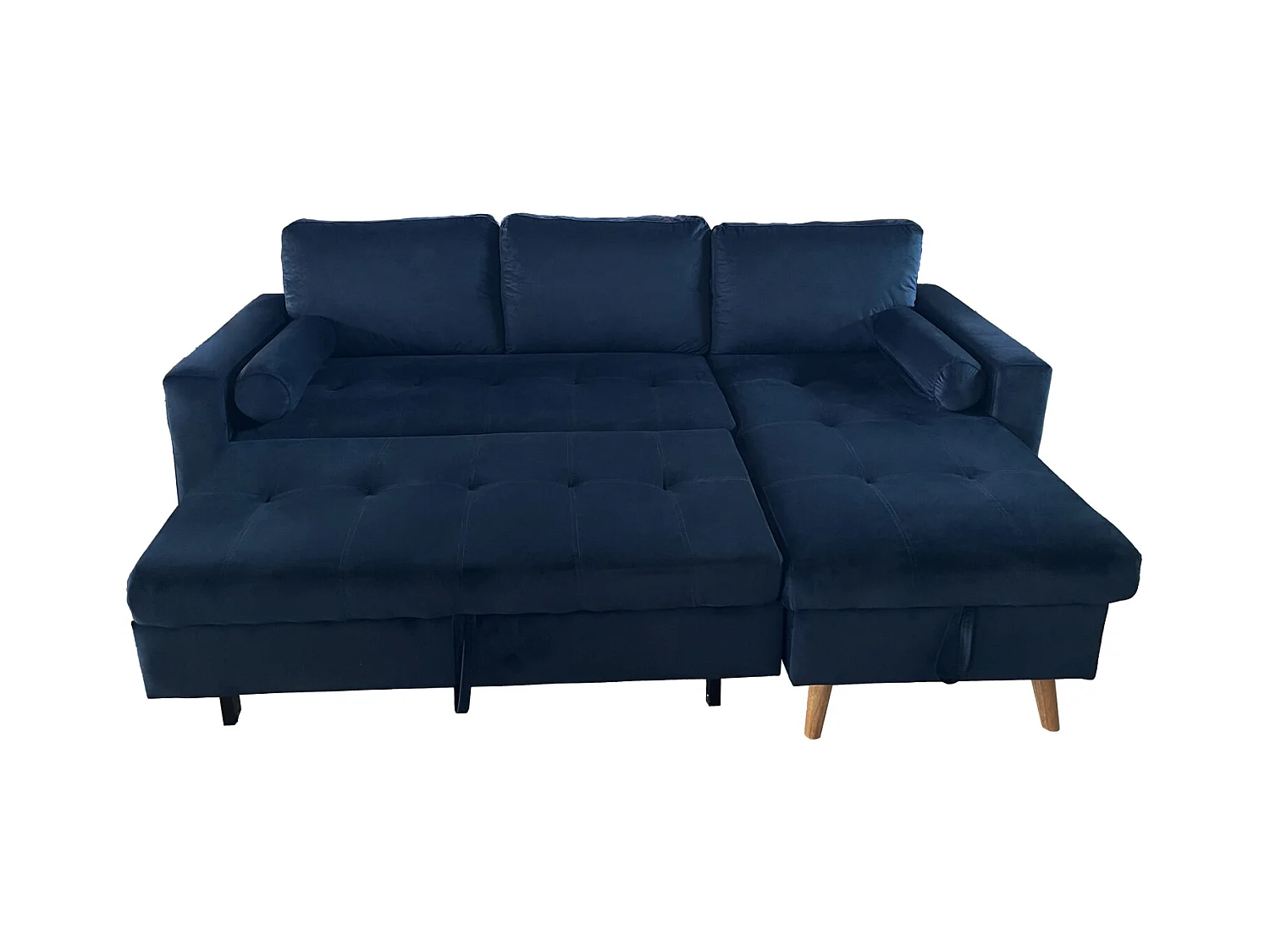 Canapé d'angle convertible JAMES 3 places en velours bleu - HAPPY GARDEN
