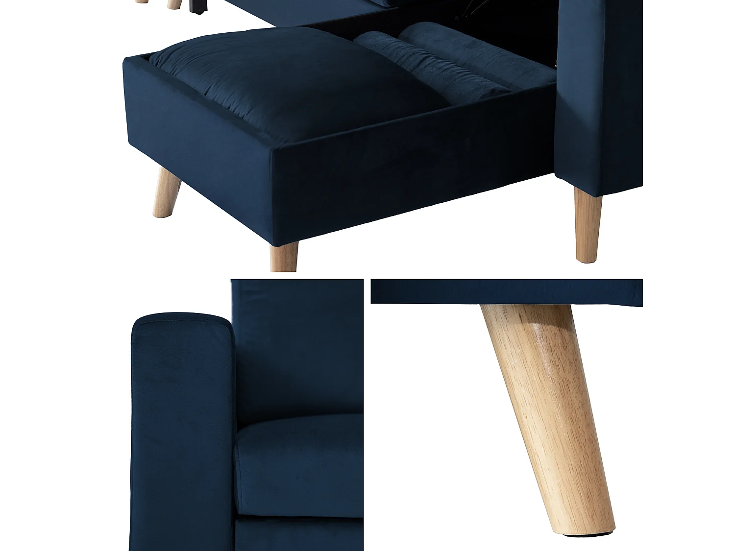 Canapé d'angle convertible JAMES 3 places en velours bleu - HAPPY GARDEN