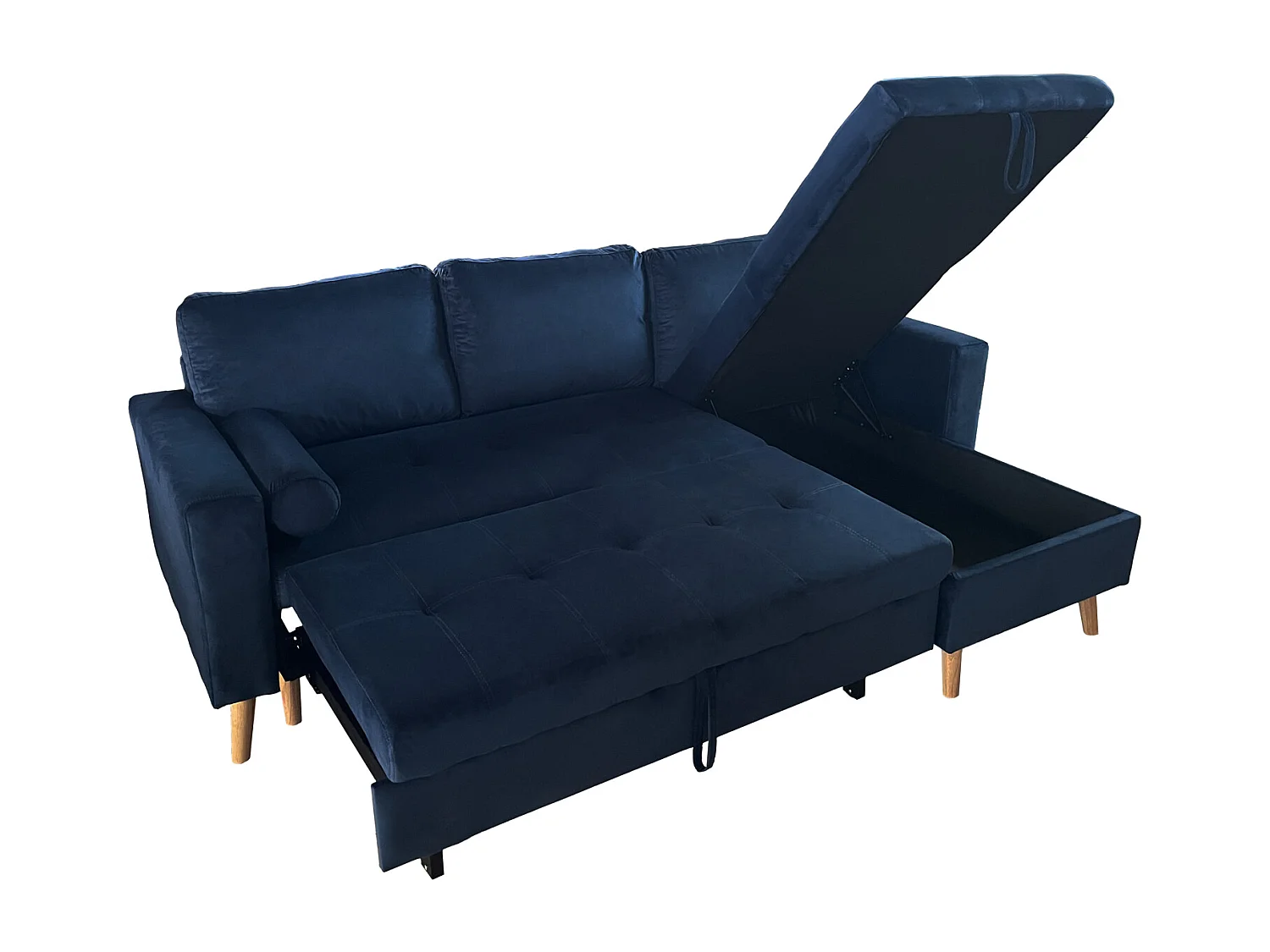 Canapé d'angle convertible JAMES 3 places en velours bleu - HAPPY GARDEN