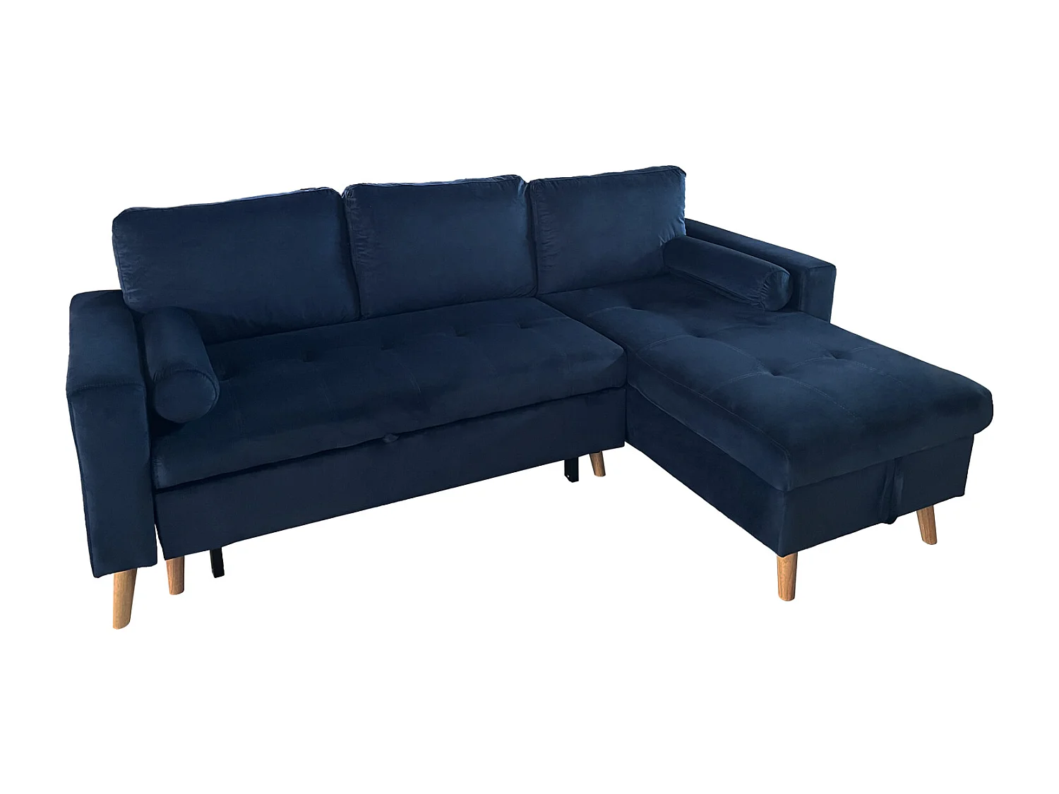 Canapé d'angle convertible JAMES 3 places en velours bleu - HAPPY GARDEN