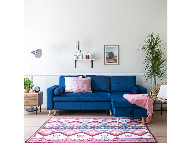 Eck-Couchgarnitur JAMES 3-Sitzer in blauem Velours