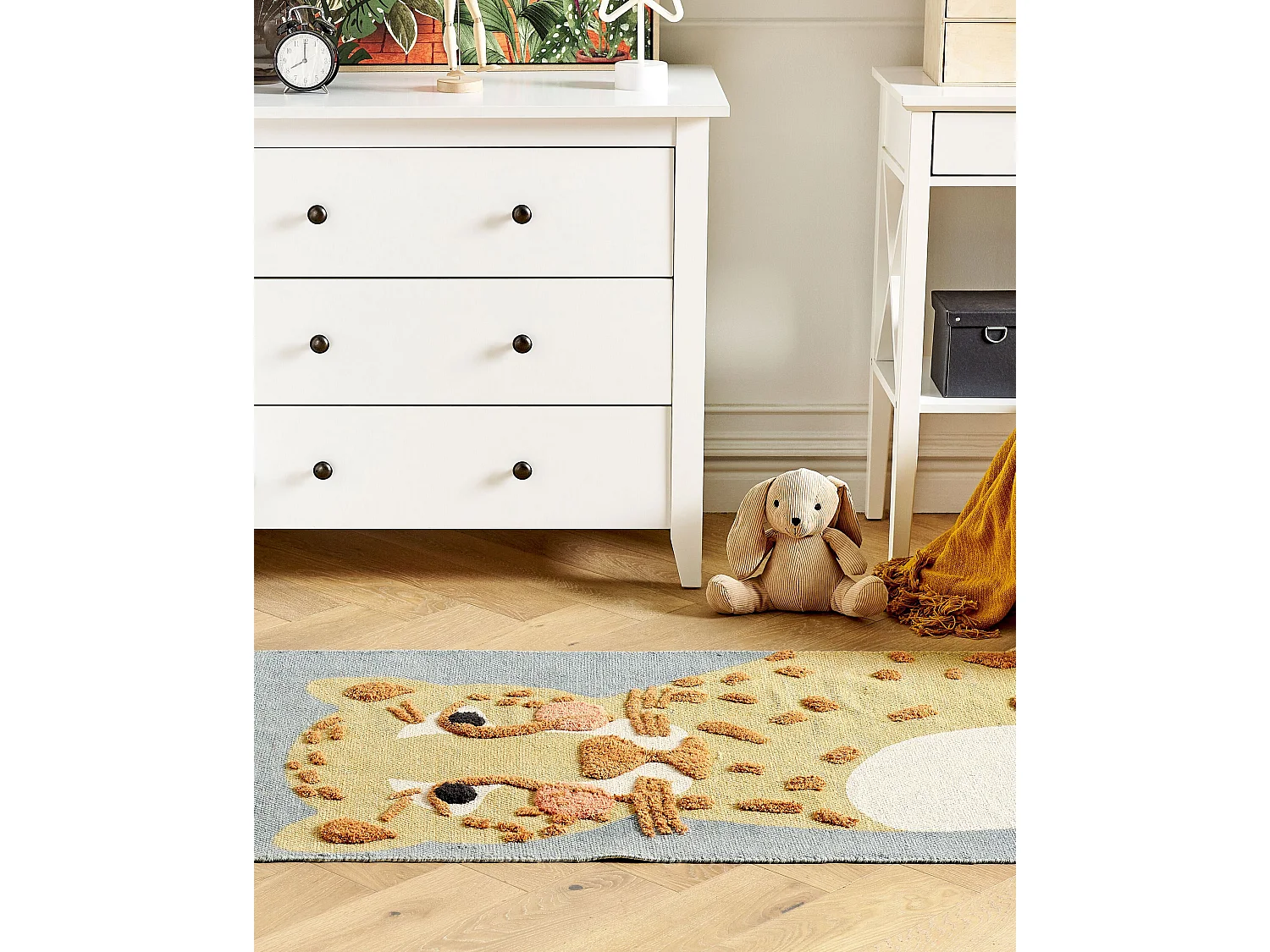 Tapis enfant avec imprimé léopard en coton 80 x 150 cm jaune et gris TANGSE