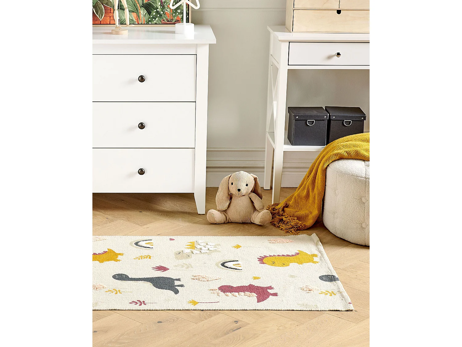 Vloerkleed dinosaurus katoen meerkleurig 80 x 150 cm TIOP