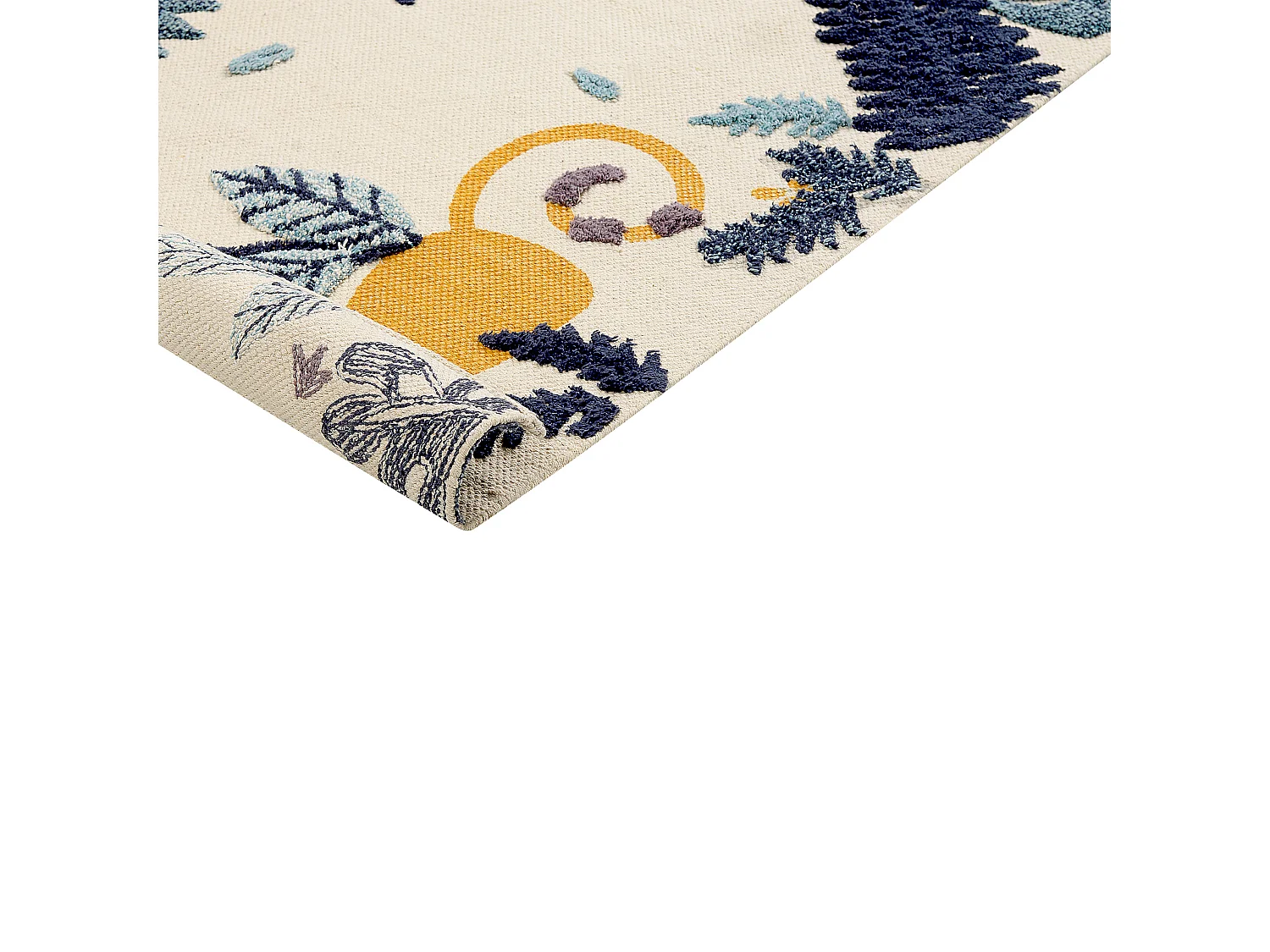 Kinderteppich aus Baumwolle mit Naturmotiven 80 x 150 cm handgewebt mehrfarbig Naibos