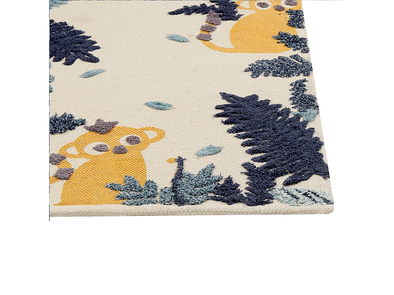 Kinderteppich aus Baumwolle mit Naturmotiven 80 x 150 cm handgewebt mehrfarbig Naibos