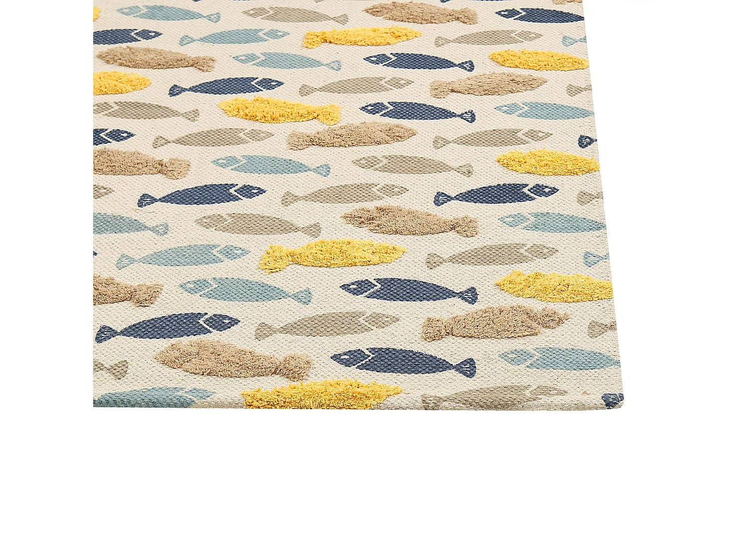 Kinderteppich aus Baumwolle mit Fischmotiv, 80 x 150 cm, handgewebt, mehrfarbig Ipuh