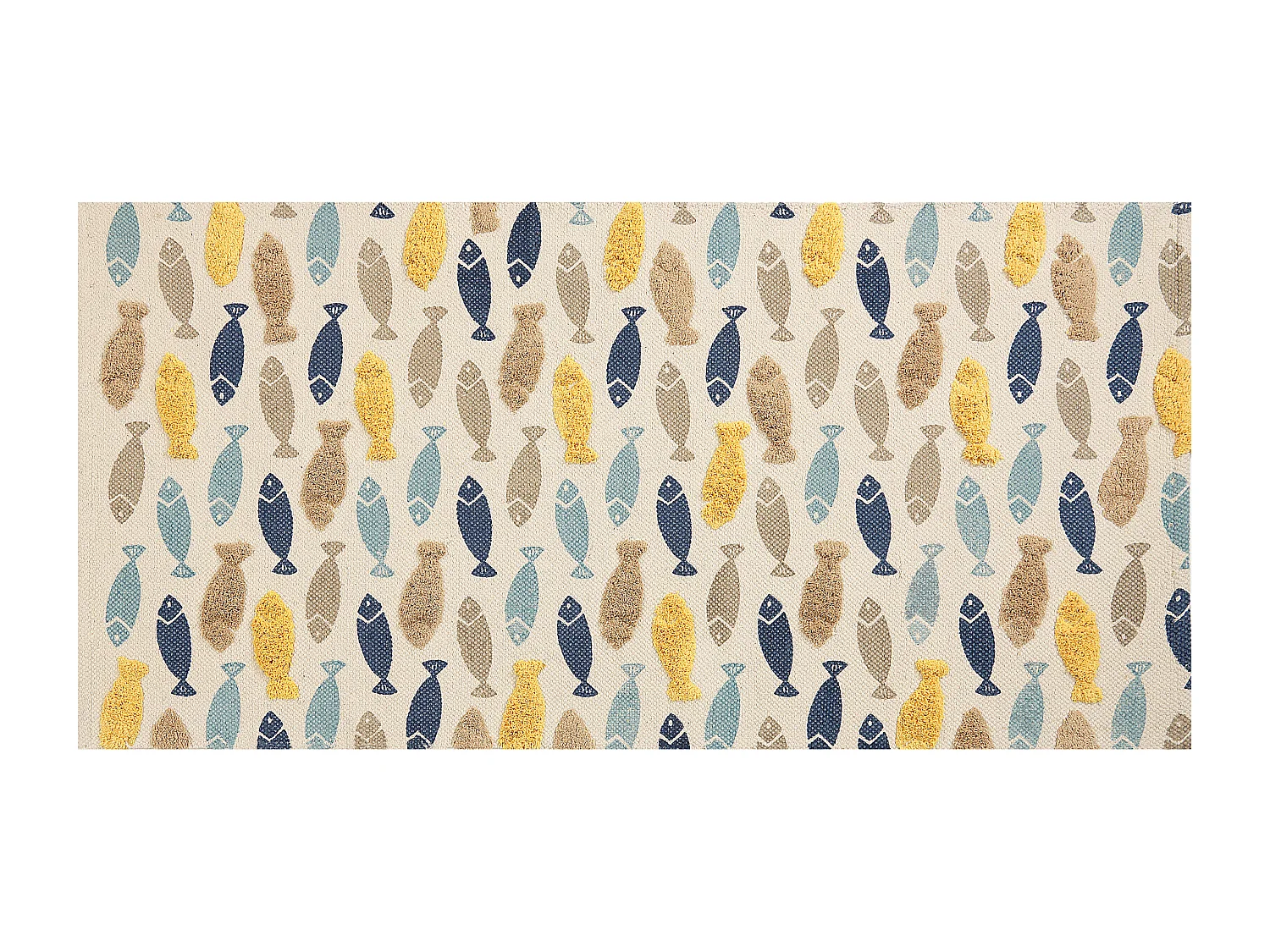 Kinderteppich aus Baumwolle mit Fischmotiv, 80 x 150 cm, handgewebt, mehrfarbig Ipuh