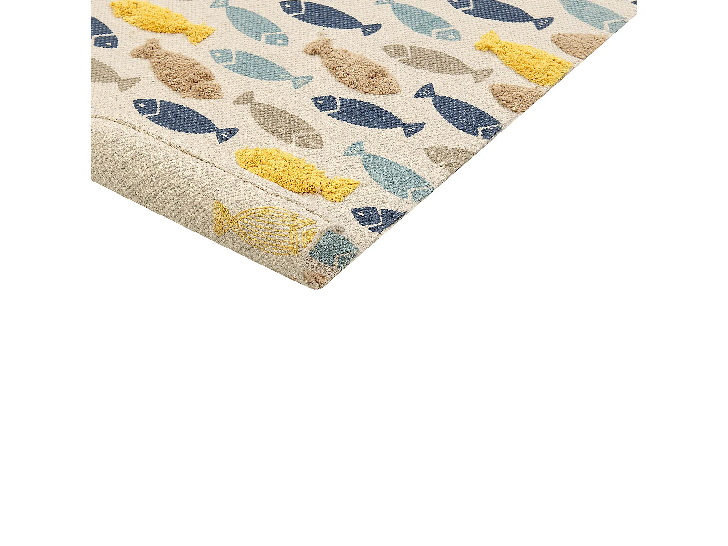 Kinderteppich aus Baumwolle mit Fischmotiv, 80 x 150 cm, handgewebt, mehrfarbig Ipuh