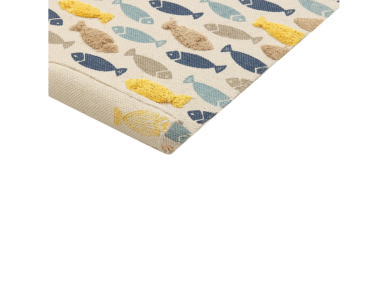 Kinderteppich aus Baumwolle mit Fischmotiv, 80 x 150 cm, handgewebt, mehrfarbig Ipuh