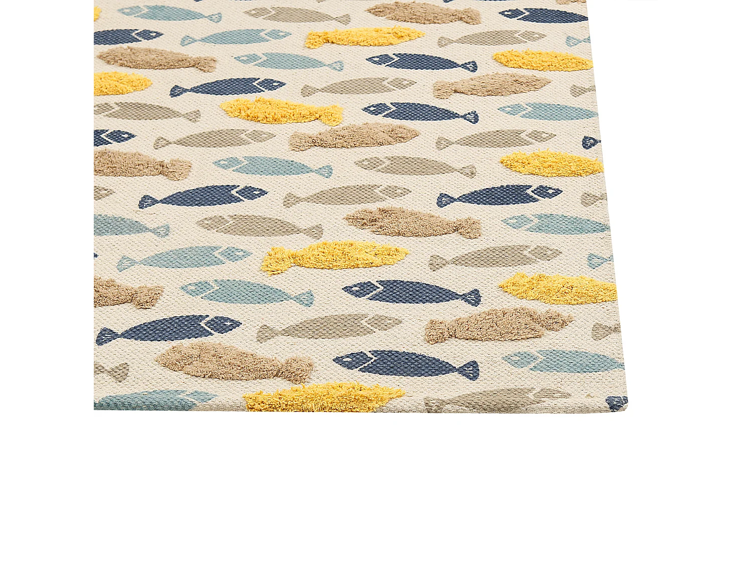Kinderteppich aus Baumwolle mit Fischmotiv, 80 x 150 cm, handgewebt, mehrfarbig Ipuh
