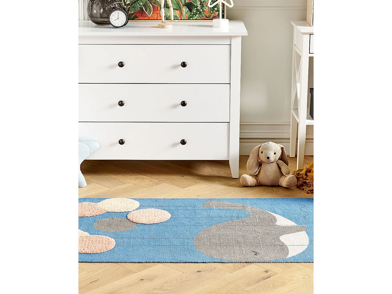 Tapis enfant imprimé baleine en coton 80 x 150 cm bleu BALABANG