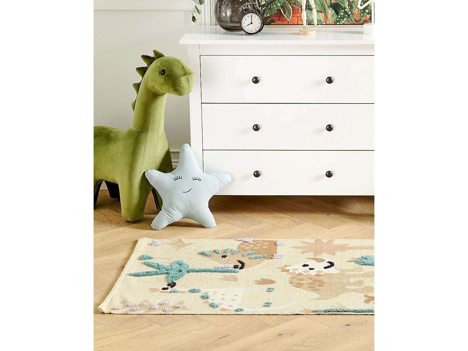 Tapis enfant imprimé dinosaure en coton 80 x 150 cm multicolore STABAT