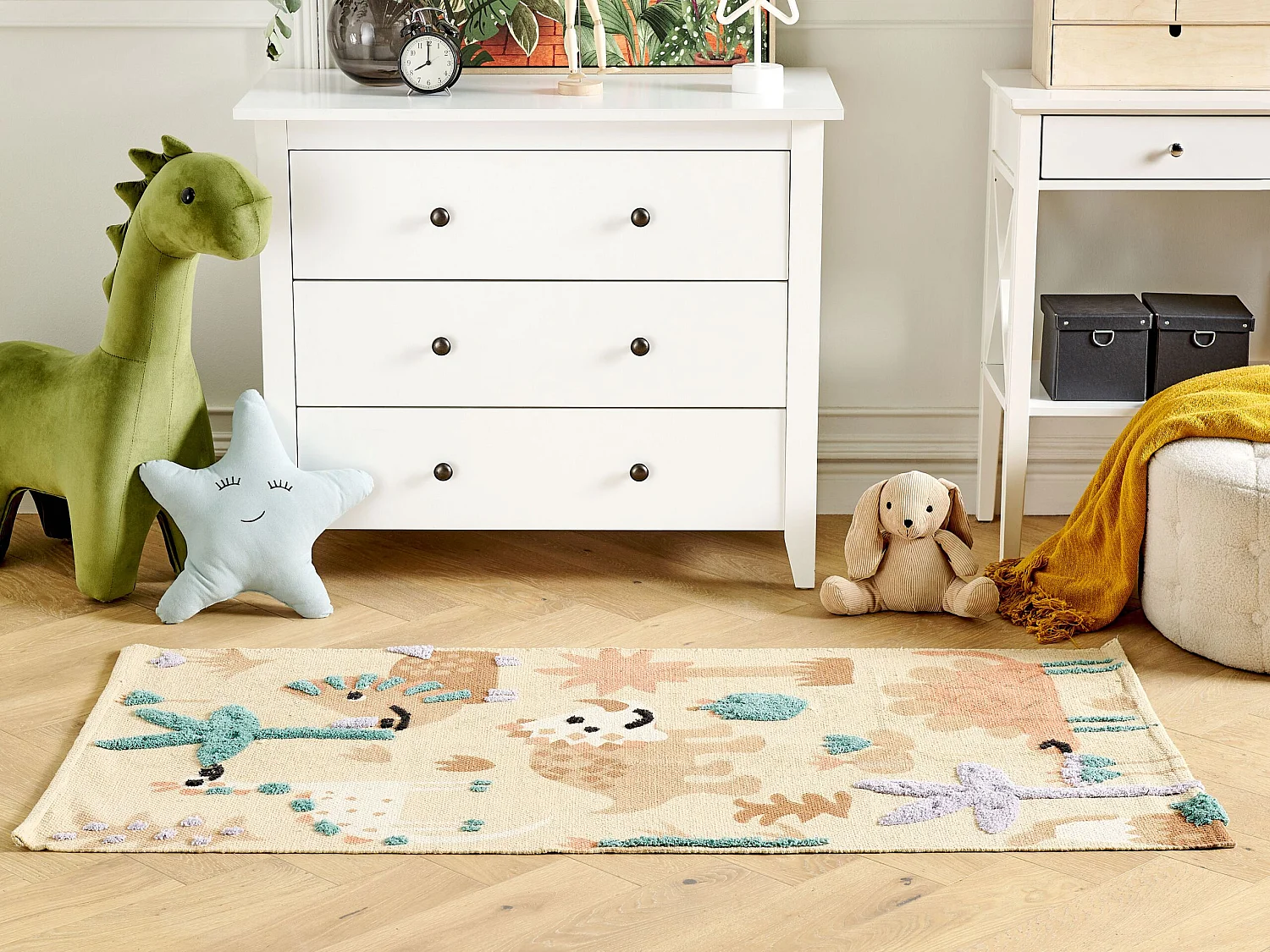 Tapis enfant imprimé dinosaure en coton 80 x 150 cm multicolore STABAT