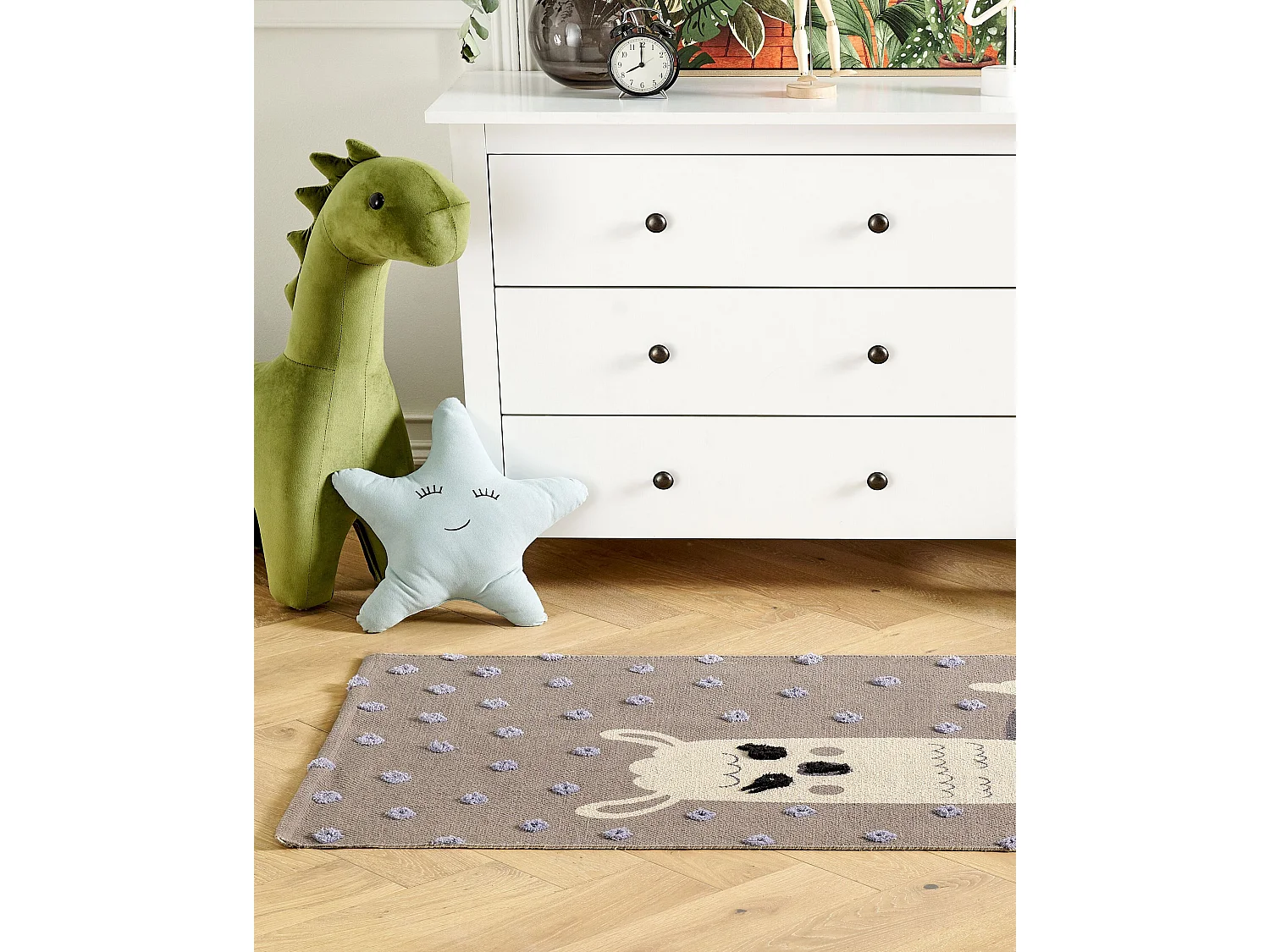 Tapis enfant imprimé lama en coton 80 x 150 cm marron LUBUK