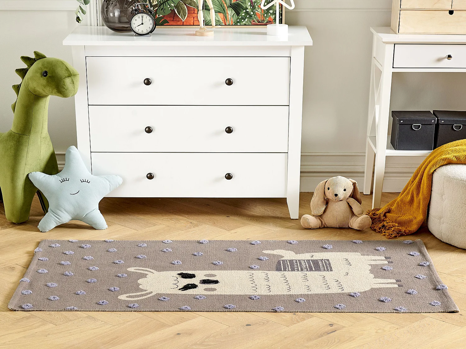 Tapis enfant imprimé lama en coton 80 x 150 cm marron LUBUK