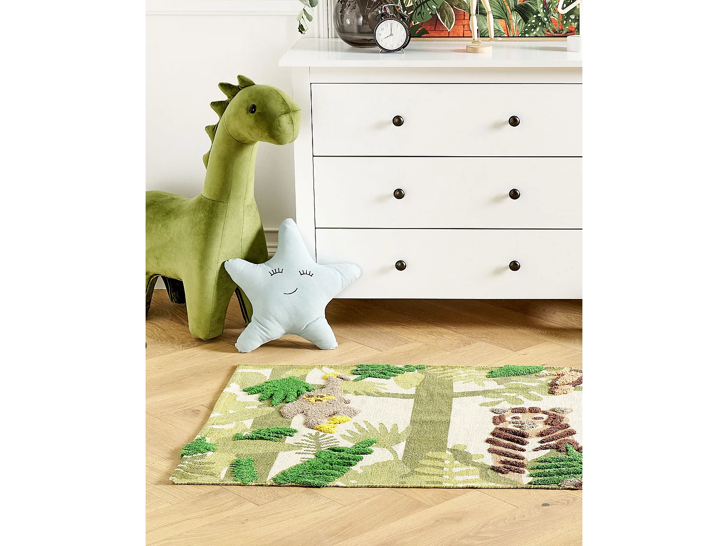 Tapis enfant imprimé jungle et animaux en coton 80 x 150 cm multicolore JANHTO