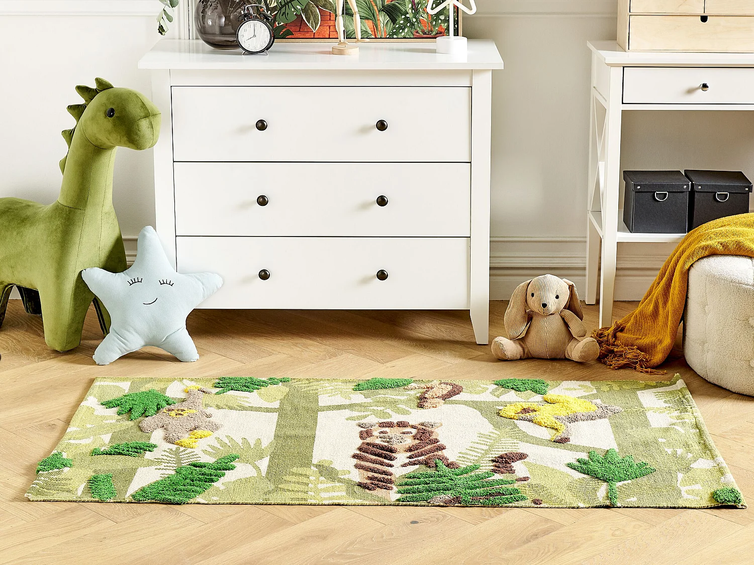 Tapis enfant imprimé jungle et animaux en coton 80 x 150 cm multicolore JANHTO
