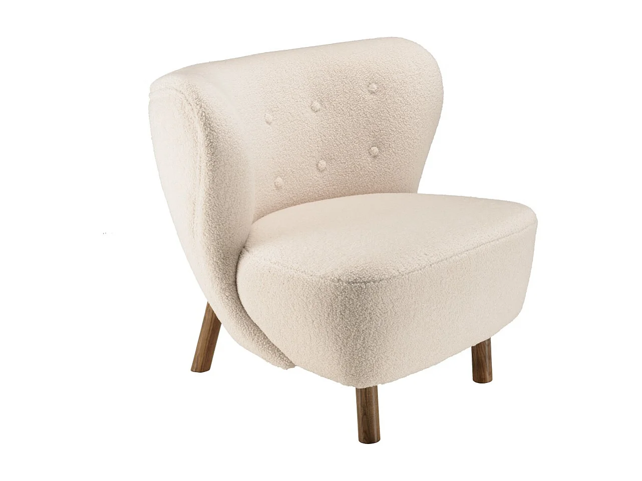 GASTON - Fauteuil en tissu bouclette blanc dossier capitonné arrondi