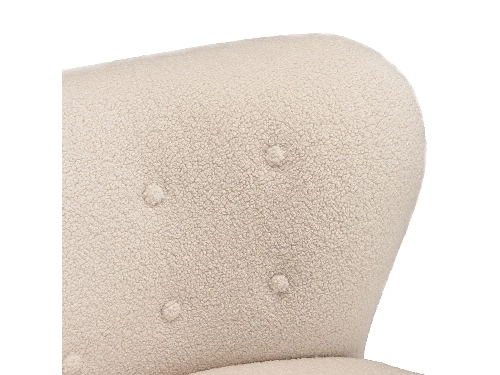 GASTON - Fauteuil en tissu bouclette blanc dossier capitonné arrondi