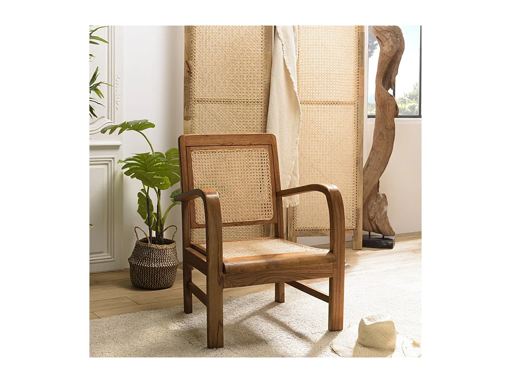 DAK - Fauteuil mindi et cannage bois foncé