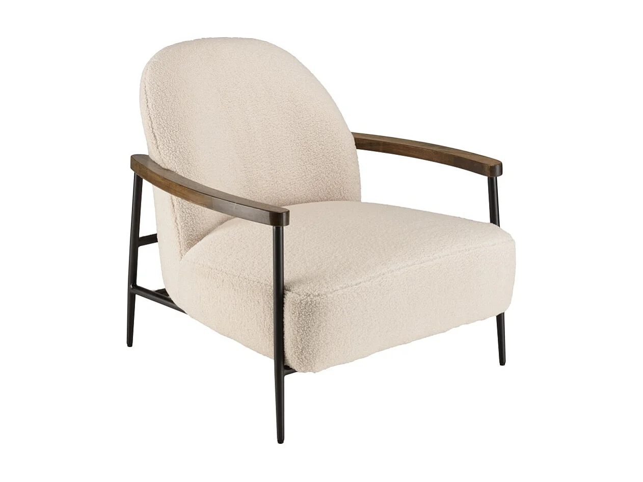 GASTON - Fauteuil tissu bouclette blanc structure métallique