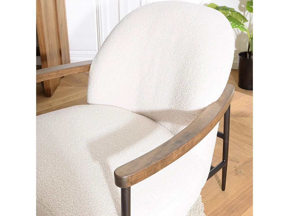 GASTON - Fauteuil tissu bouclette blanc structure métallique