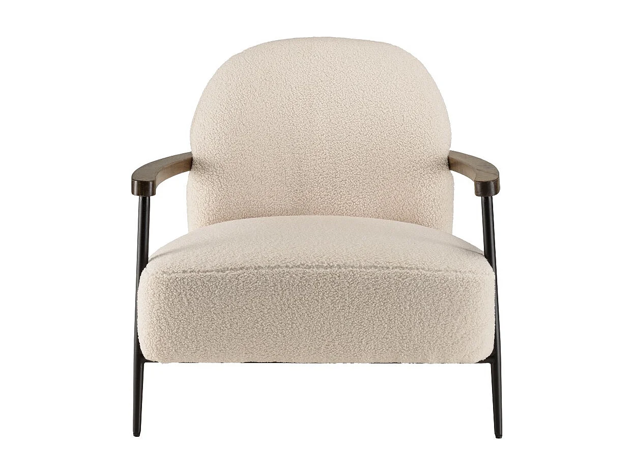GASTON - Fauteuil tissu bouclette blanc structure métallique