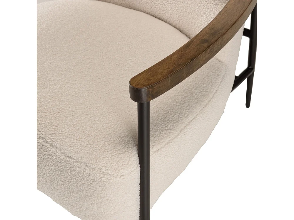 GASTON - Fauteuil tissu bouclette blanc structure métallique