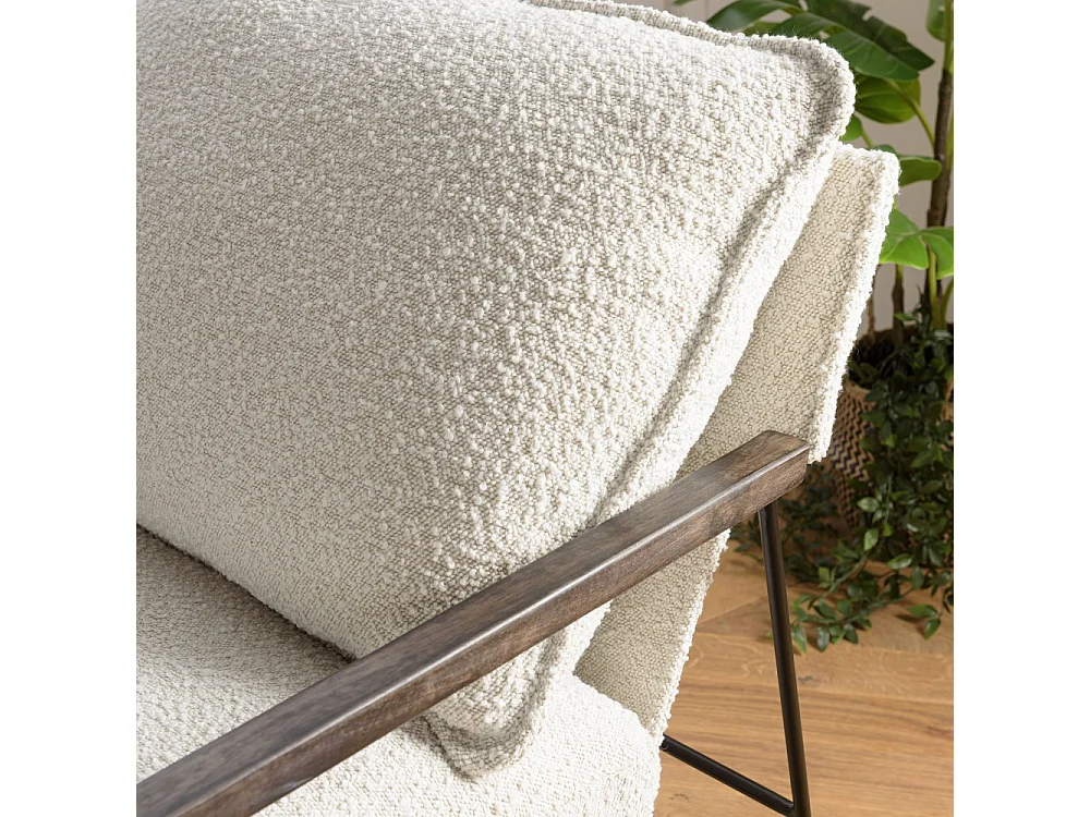 GASTON - Fauteuil tissu bouclette 1 coussin couleur blanc
