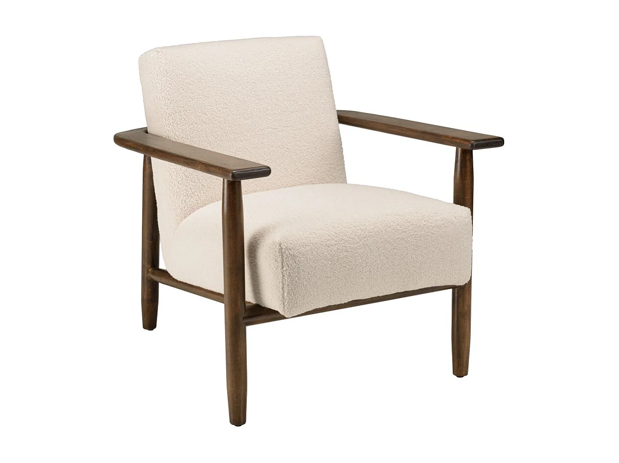 GASTON - Fauteuil tissu bouclette blanc structure en bois