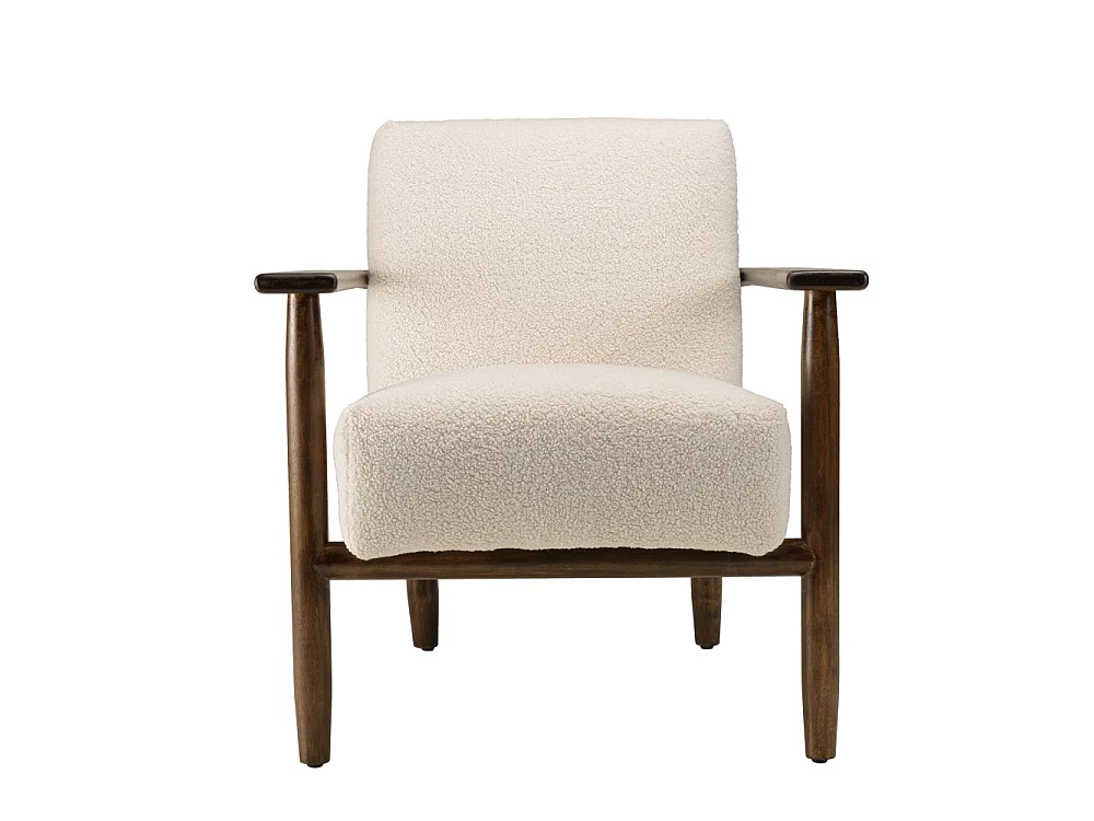GASTON - Fauteuil tissu bouclette blanc structure en bois