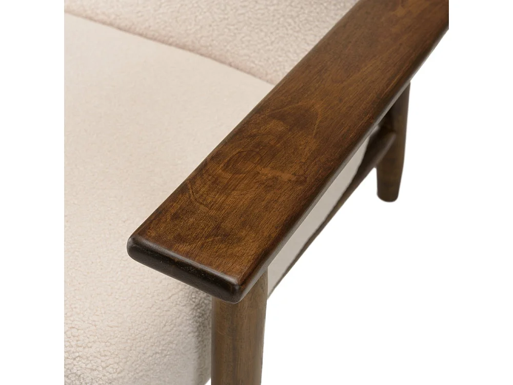 GASTON - Fauteuil tissu bouclette blanc structure en bois