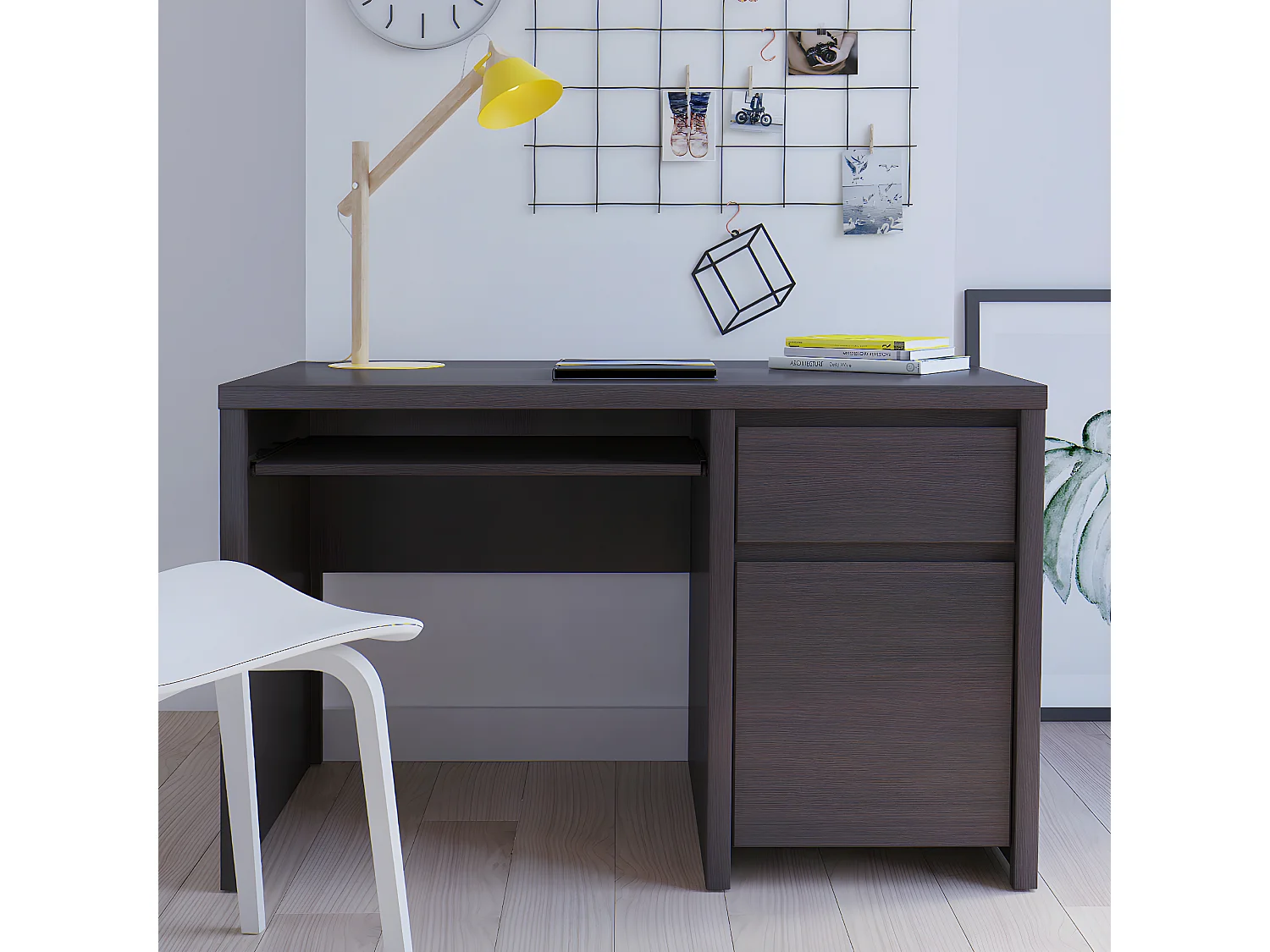 Bureau 1 porte 1 tiroir Soren Bois Wengé