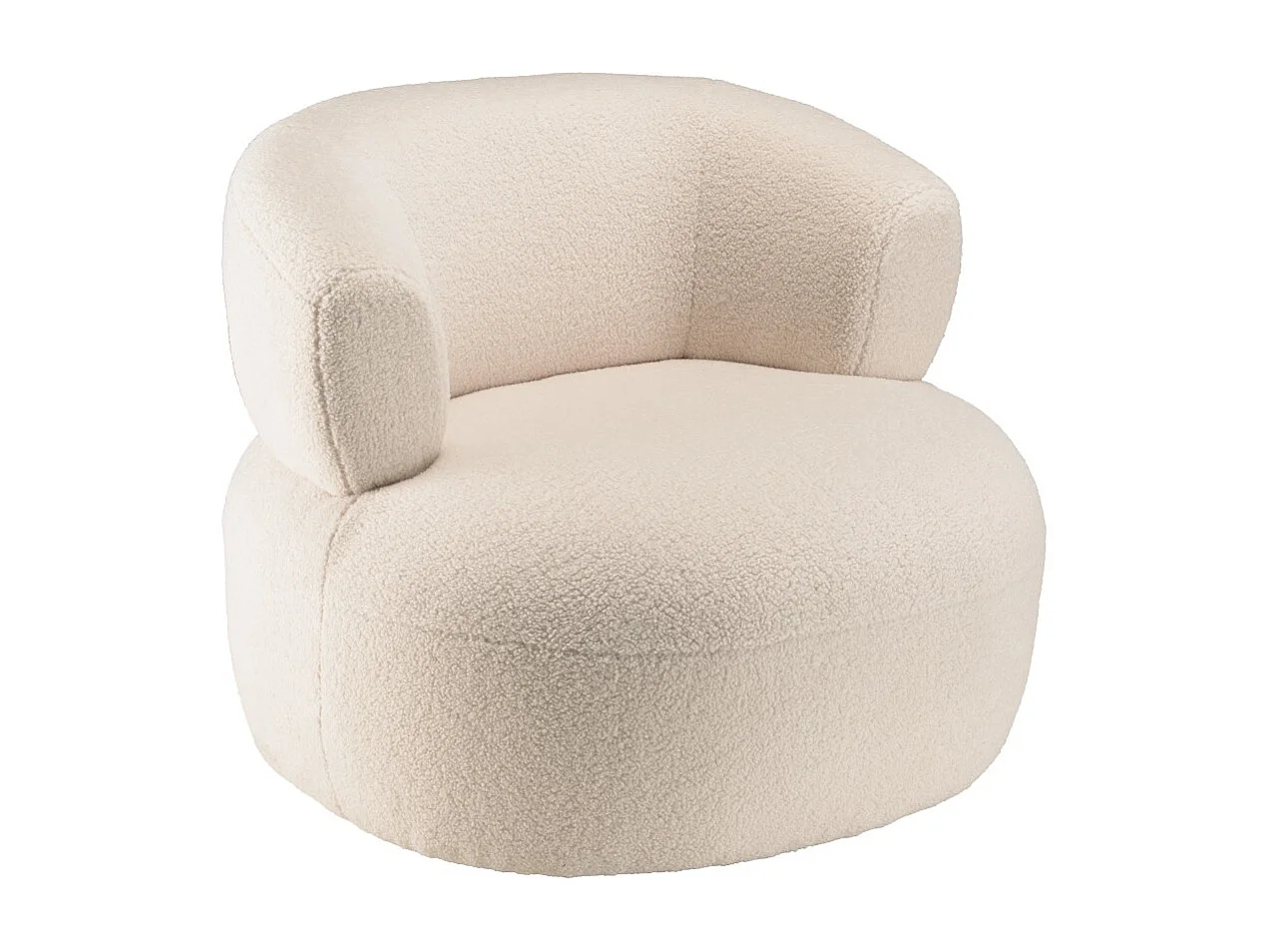 GASTON - Fauteuil en tissu bouclette blanc assise arrondie