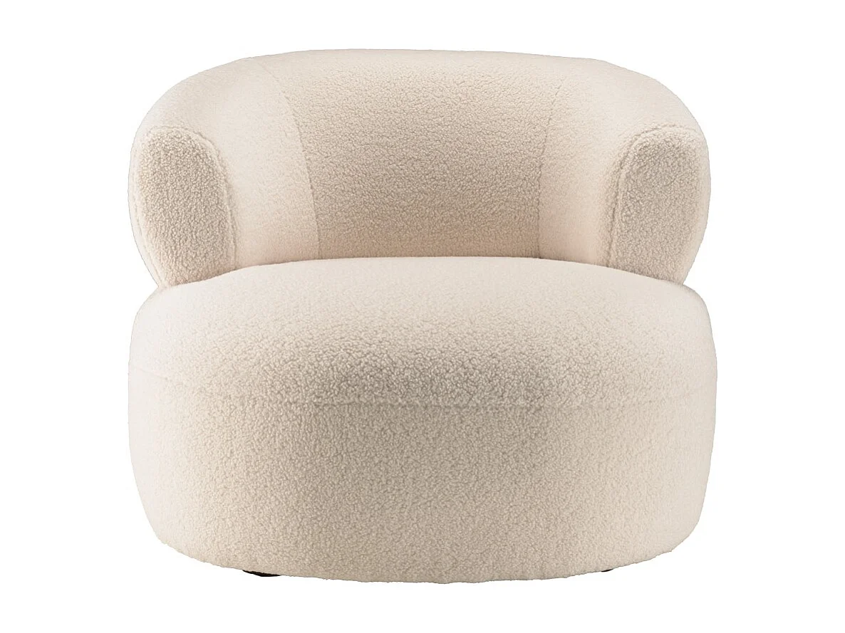 GASTON - Fauteuil en tissu bouclette blanc assise arrondie
