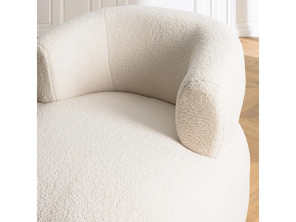 GASTON - Fauteuil en tissu bouclette blanc assise arrondie