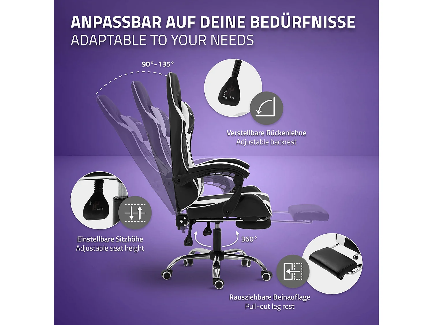 Massage Gaming Chair Chaise de bureau Racing Chaise de bureau Gaming Chair Régla