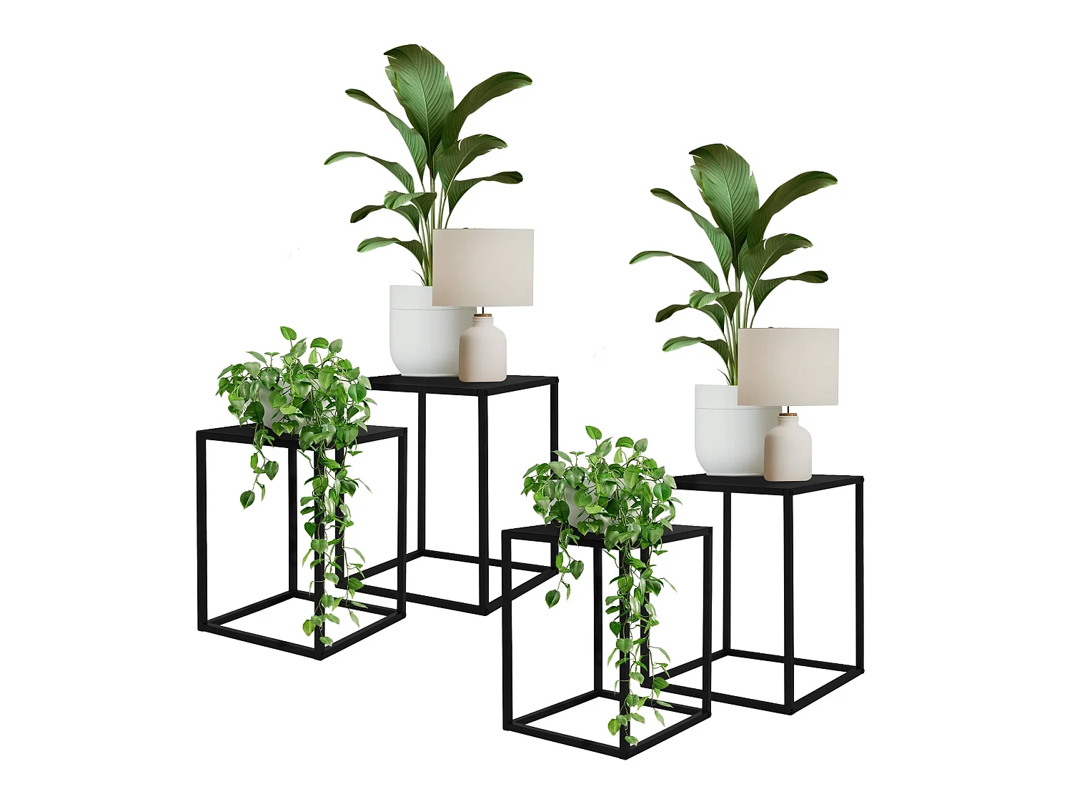 Set 4x supports de fleurs moderne pot à plantes en métal noir tabouret à fleurs
