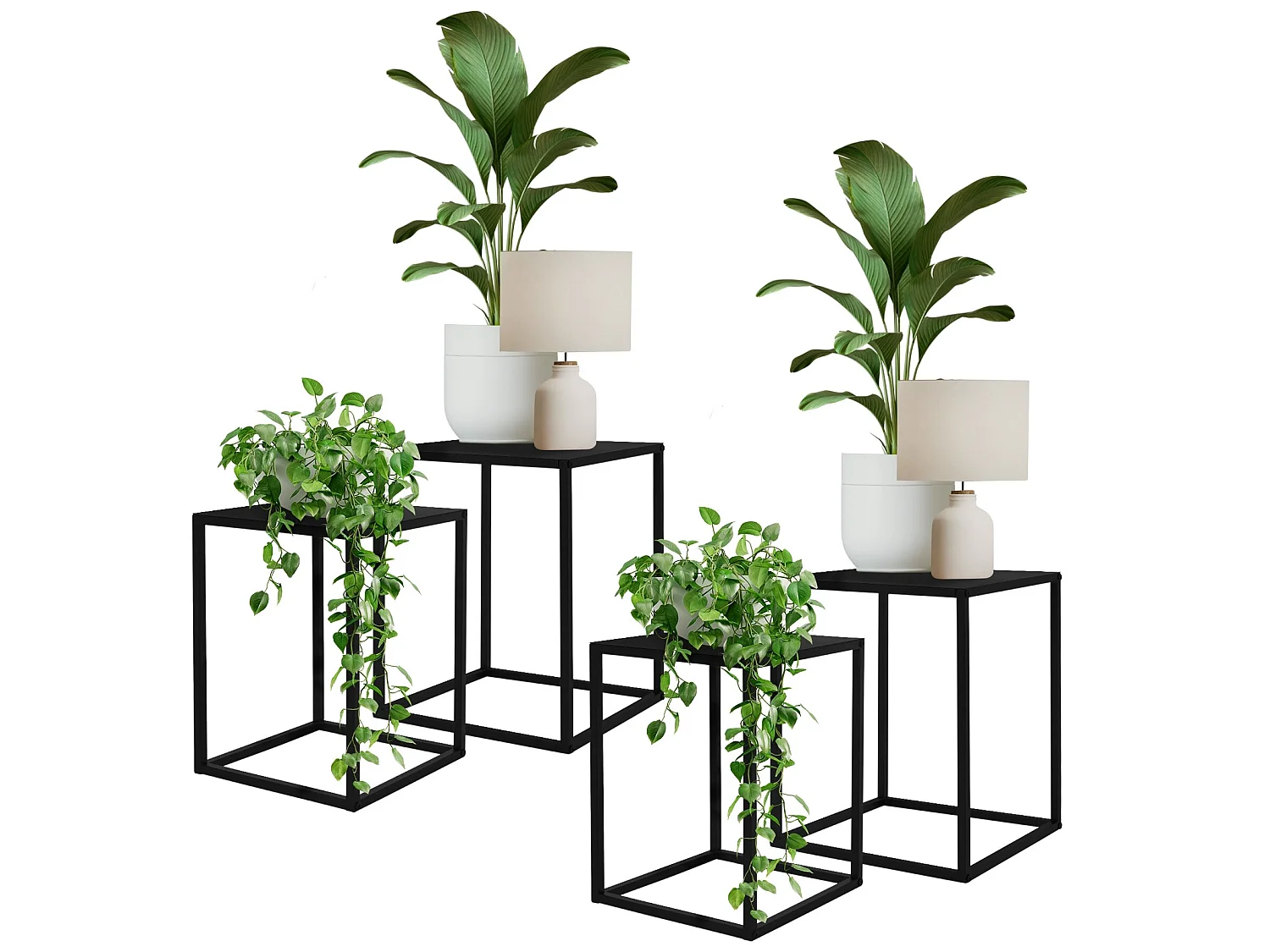 Set 4x supports de fleurs moderne pot à plantes en métal noir tabouret à fleurs