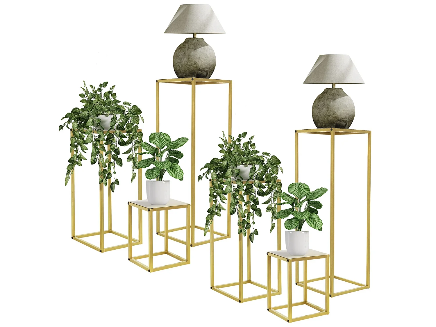 Lot de 6 support de fleurs moderne pot à plantes en métal doré tabouret à fleurs
