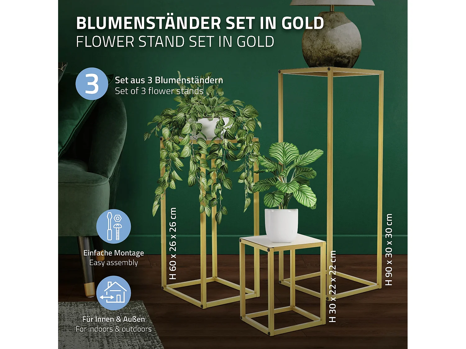 Lot de 6 support de fleurs moderne pot à plantes en métal doré tabouret à fleurs