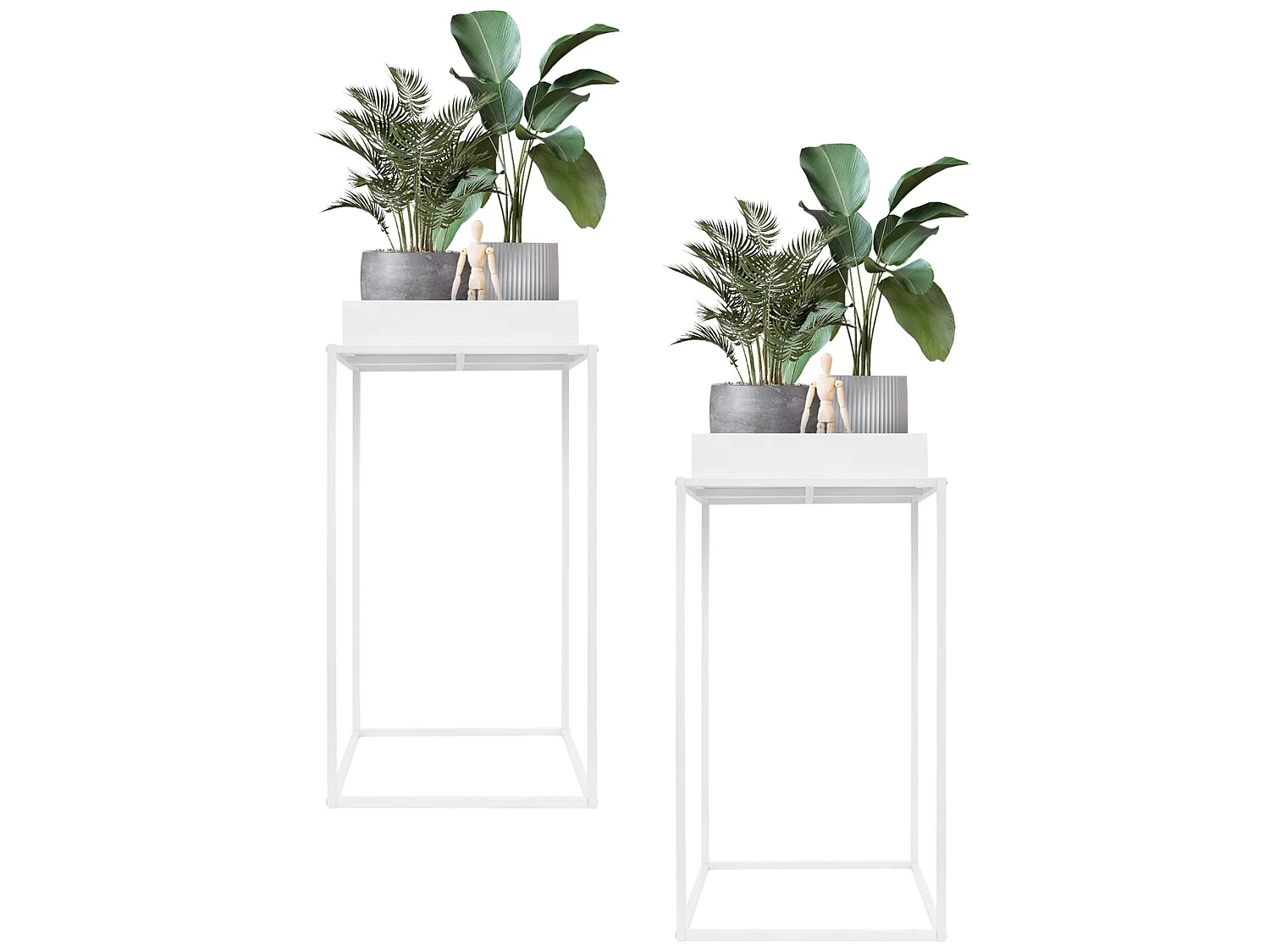 2x Support de plantes/fleurs métal blanc porte-fleurs stable avec bac 45x88 cm