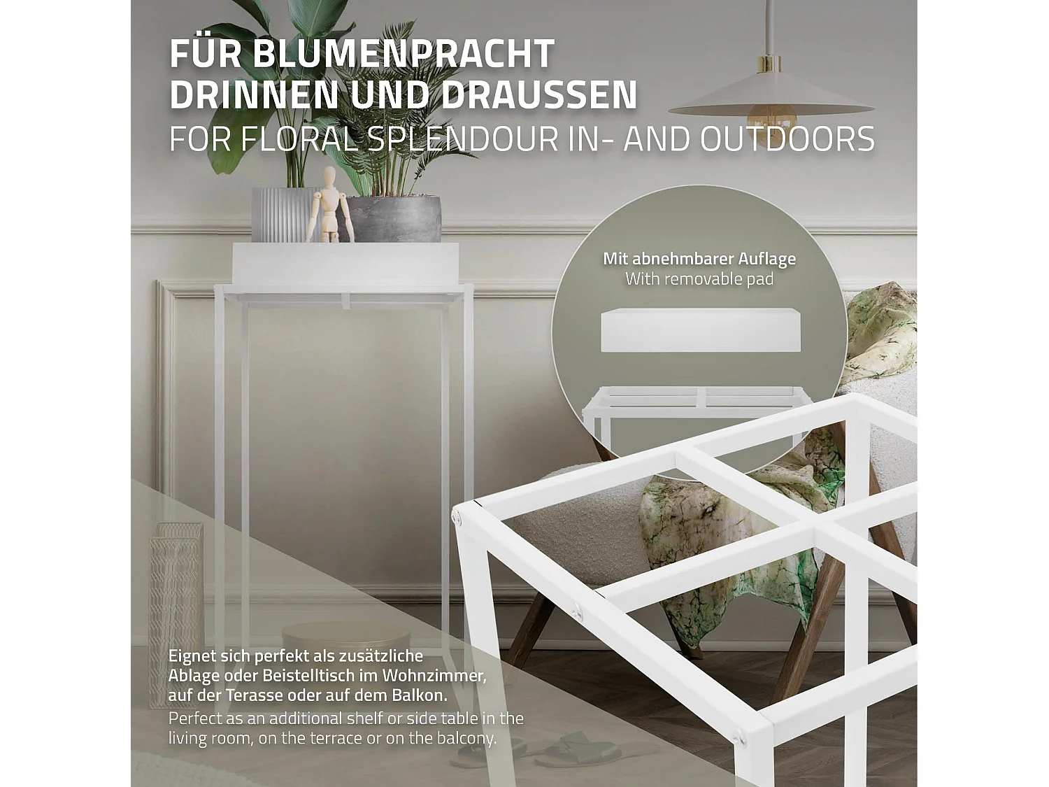 2x Support de plantes/fleurs métal blanc porte-fleurs stable avec bac 45x88 cm