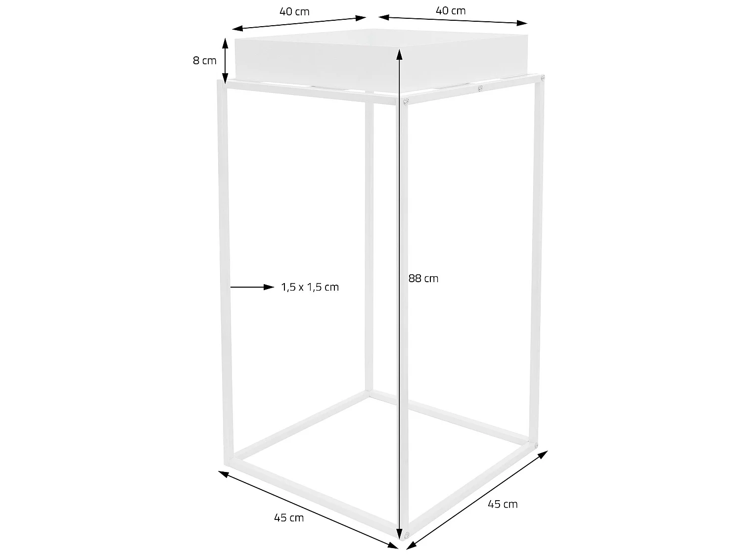 2x Support de plantes/fleurs métal blanc porte-fleurs stable avec bac 45x88 cm