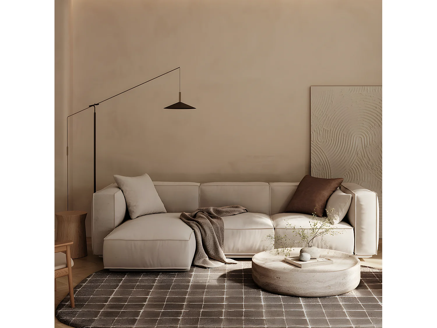 Byron VII - Tapis contemporain ovale -  Taupe - 200x290cm