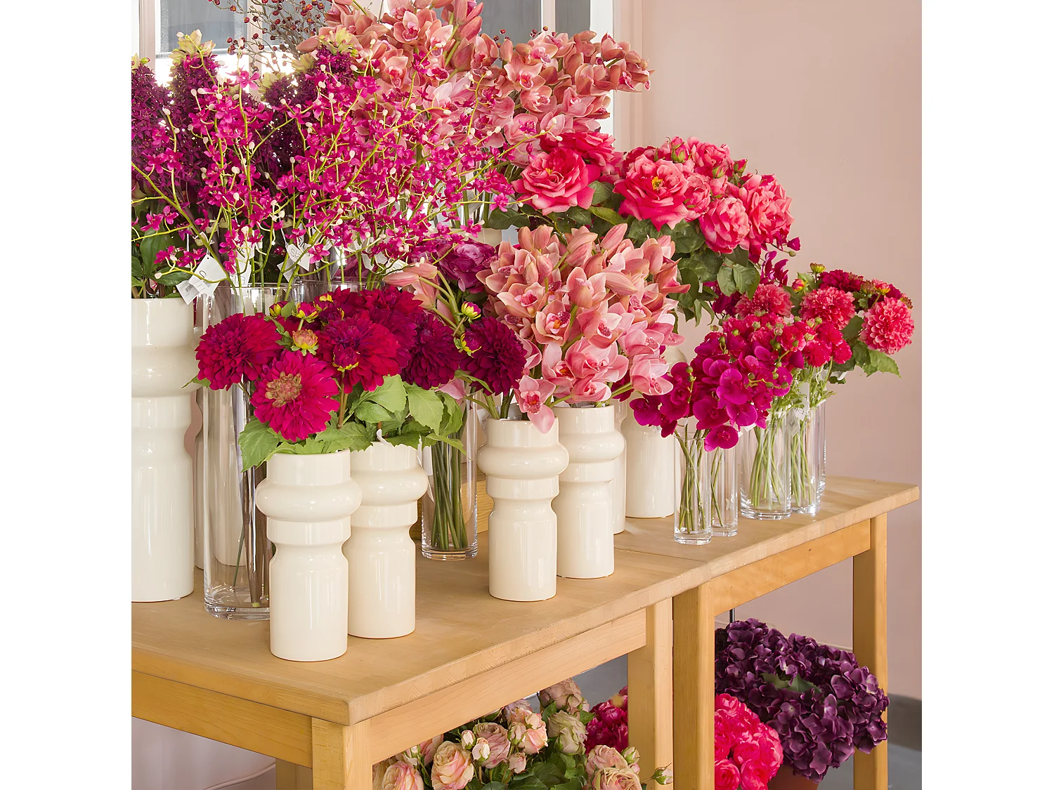 Tige d'Orchidée Cymbidium - Rose / 100 cm