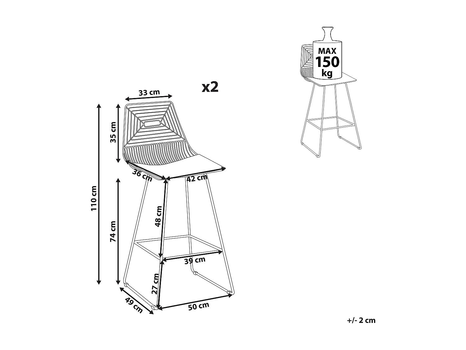 Lot de 2 chaises de bar BISBEE Métal Argenté